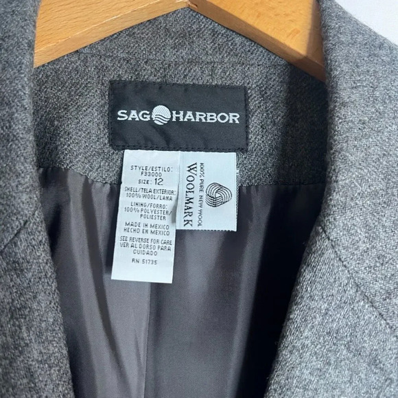 Sag Harbor Dark Gray Classic 100% Pure New Wool One Button Blazer Jacket Size 12 - Picture 8 of 10